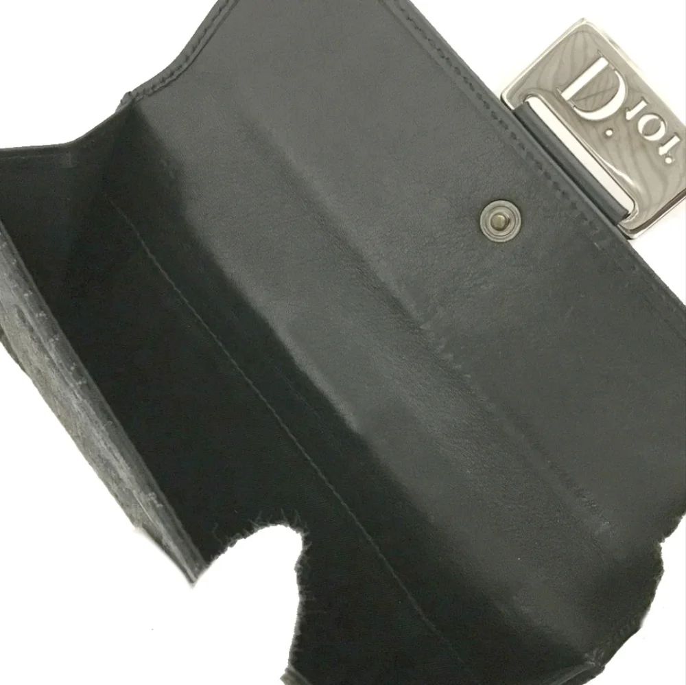 Christian Dior Vintage Trotter Monogram Long Wallet Black Canvas Leather w/ Box